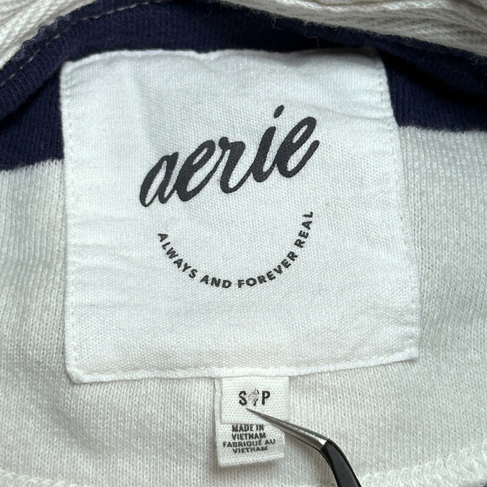 Aerie Rugby Polo Shirt Womens Small Oversized Striped Navy Blue White Retro - Picture 4 of 11